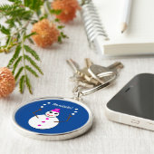 雪だるまジャグリングのクリスマススノーレディおもしろいー キーホルダー (側面)