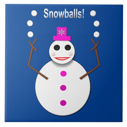 雪だるまジャグリングのクリスマススノーレディおもしろいー タイル (正面)