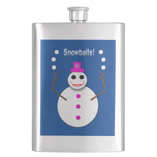 雪だるまジャグリングのクリスマススノーレディおもしろいー フラスク (正面)