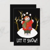 雪だるまジャグリング，スノーボールのクリスマスカード サンキューカード (正面/裏面)
