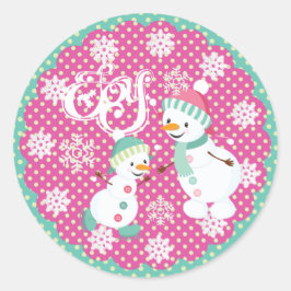雪だるまジョイクリスマススノーフレークスラウンドステッカー ラウンドシール