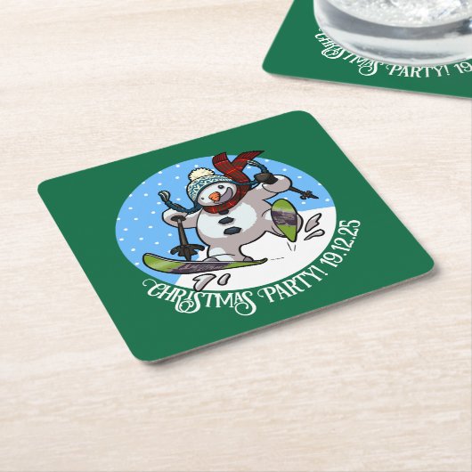 雪だるまスおもしろいキークリスマスパーティー年漫画 スクエアペーパーコースター (アングル)