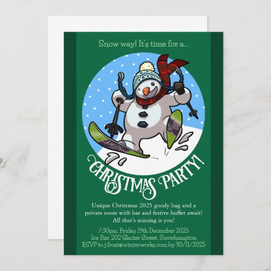 雪だるまスおもしろいキークリスマスパーティー年漫画 招待状 (正面/裏面)