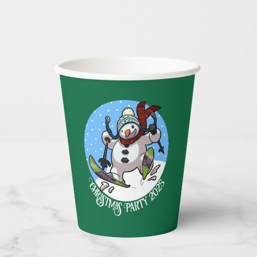 雪だるまスおもしろいキークリスマスパーティー年漫画 紙コップ (正面)