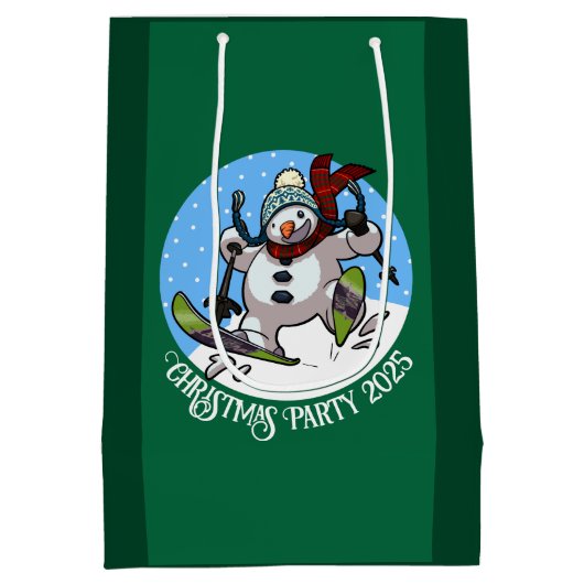 雪だるまスおもしろいキークリスマスパーティー2025漫画 ミディアムペーパーバッグ (裏面)