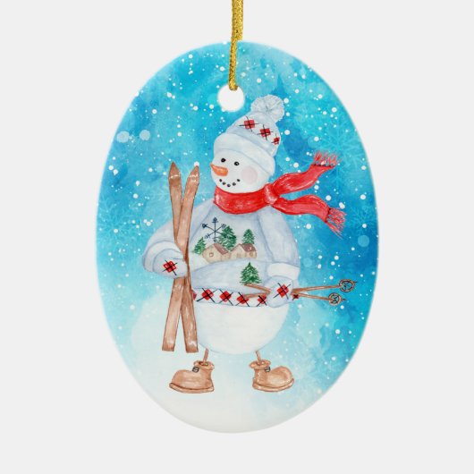 雪だるまスキーアfromコロラドクリスマス セラミックオーナメント (正面)