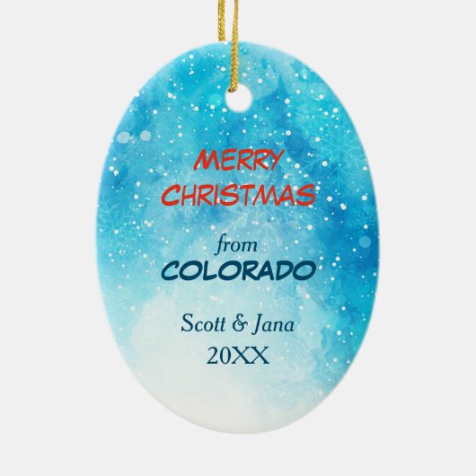 雪だるまスキーアfromコロラドクリスマス セラミックオーナメント (裏面)