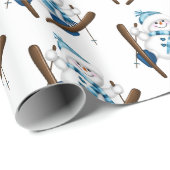 雪だるまスキーインホワイト ラッピングペーパー (ロールコーナー)