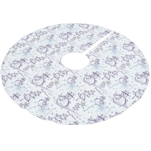 雪だるまスケッチクリスマスツリースカート ブラッシュドポリエステルツリースカート (アングル)