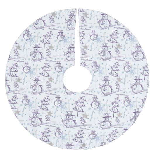 雪だるまスケッチクリスマスツリースカート ブラッシュドポリエステルツリースカート (正面)