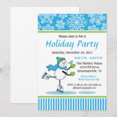 雪だるまスケートのホリデーパーティー招待状 招待状 (正面/裏面)