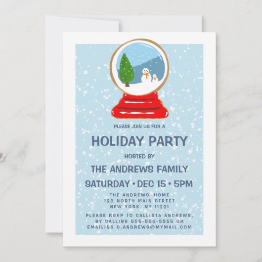 雪だるまスノウグローブクッキーイラストレーションホリデイ 招待状 (正面)