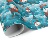 雪だるまスノーウィーフィールドツリーズブルークリスマス ラッピングペーパー (ロールコーナー)