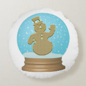雪だるまスノーグローブかわいい青金ゴールドホワイト ラウンドクッション (裏面)
