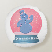 雪だるまスノーグローブピンク青かわいい ラウンドクッション (裏面)