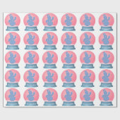 雪だるまスノーグローブピンク&ブルー ラッピングペーパー (フラット)