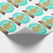 雪だるまスノーグローブラッピング紙金ゴールドティール（緑がかった色） ラッピングペーパー (角)