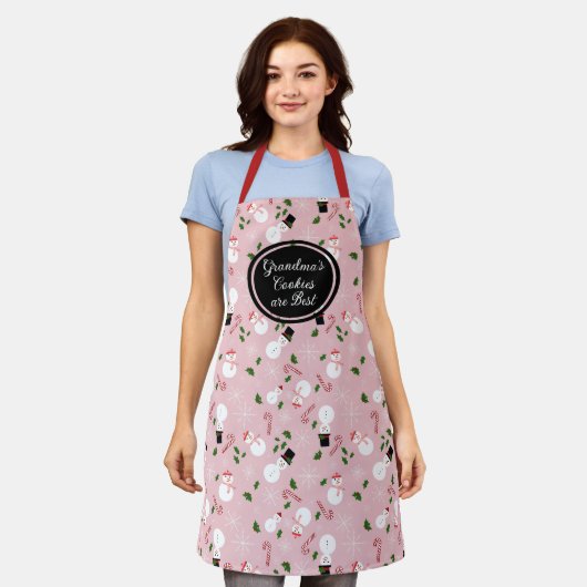 雪だるまスノーフレークおばあちゃんのクッキークリスマスエプロン エプロン (着用した状態)