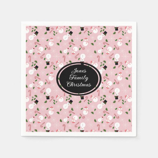 雪だるまスノーフレーククリスマスホリデーパーソナライズされた スタンダードカクテルナプキン (正面)
