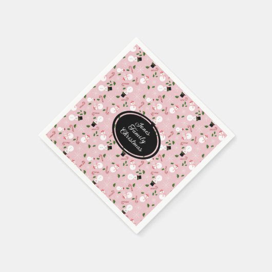 雪だるまスノーフレーククリスマスホリデーパーソナライズされた スタンダードカクテルナプキン (角)