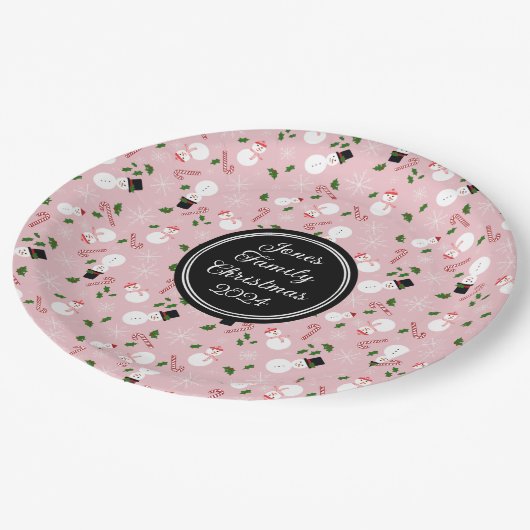 雪だるまスノーフレーククリスマスホリデーパーソナライズされた ペーパープレート (アングル)