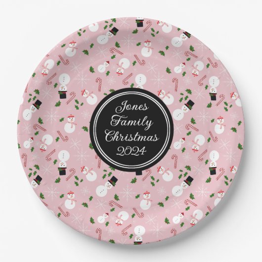 雪だるまスノーフレーククリスマスホリデーパーソナライズされた ペーパープレート (正面)