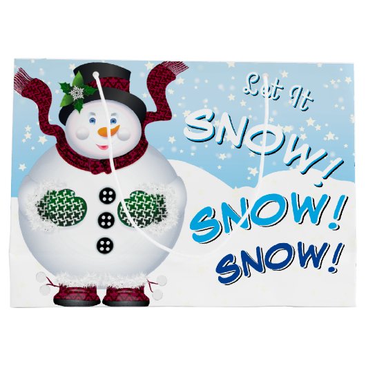 雪だるまスノーフレーククリスマスホリデー ラージペーパーバッグ (裏面)