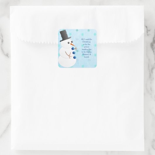 雪だるまスノーフレーククリスマス引用文シール スクエアシール (バッグ)