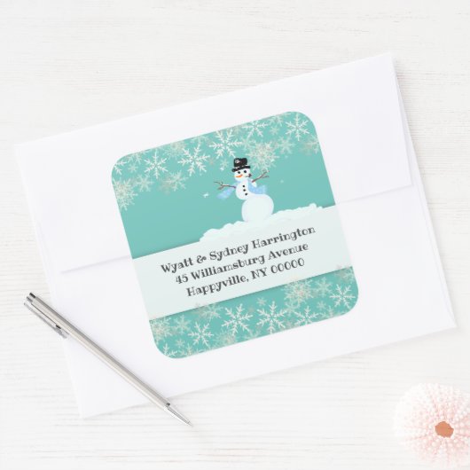 雪だるまスノーフレークスウィンターホリデー住所 シール (封筒)