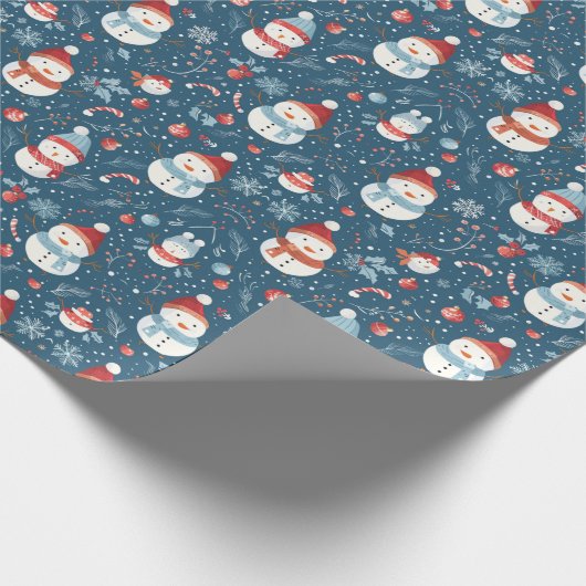 雪だるまスノーフレークスキャンディーキャンズグリーンクリスマス ラッピングペーパー (角)