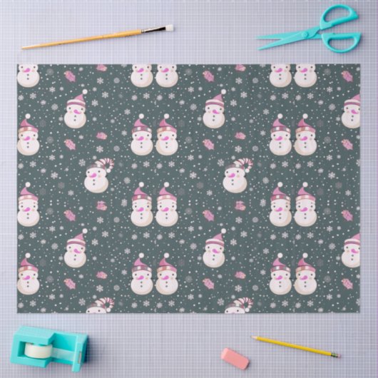 雪だるまスノーフレークスグリーンクリスマス 薄葉紙 (クラフト)