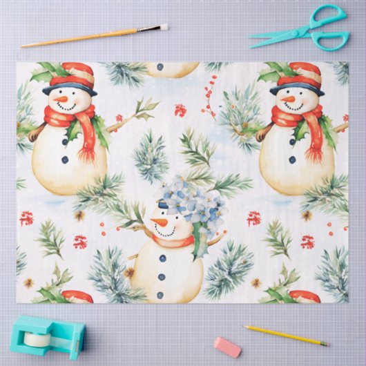 雪だるまスノーフレークススノーホリーベリークリスマス 薄葉紙 (クラフト)