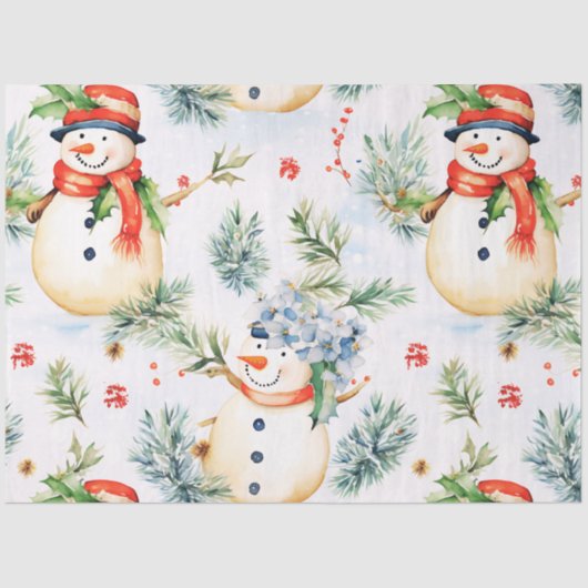 雪だるまスノーフレークススノーホリーベリークリスマス 薄葉紙 (正面)
