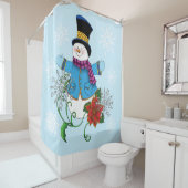 雪だるまスノーフレークスポインセチア シャワーカーテン (インサイチュ)