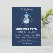 雪だるまスノーフレークダークブルークリスマスパーティー 招待状 (スタンド正面)
