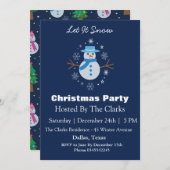 雪だるまスノーフレークダークブルークリスマスパーティー 招待状 (正面/裏面)