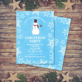 雪だるまスノーフレーク水カラーブルークリスマスパーティー 招待状