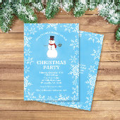 雪だるまスノーフレーク水カラーブルークリスマスパーティー 招待状