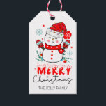 雪だるまスノーフレークMerry Christmas Cute ギフトタグ<br><div class="desc">メリークリスマス、雪の結晶、サンタハットのデザインと可愛い雪だるまギフトラベル。</div>