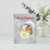雪だるまス遊テニスのクリスマスウォーター色 シーズンポストカード (スタンド正面)