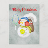 雪だるまス遊テニスのクリスマスウォーター色 シーズンポストカード (正面)