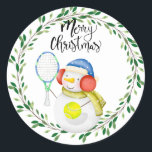 雪だるまス遊テニスChristmas water color Class ラウンドシール<br><div class="desc">雪だるまス遊テニスのクリスマスウォーター色</div>
