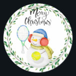 雪だるまス遊テニスChristmas water color Class ラウンドシール<br><div class="desc">雪だるまス遊テニスのクリスマスウォーター色</div>