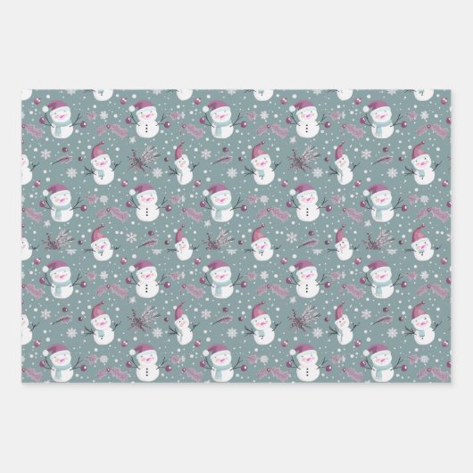 雪だるまズベリースノーフレークスクリスマス ラッピングペーパーシート (正面)