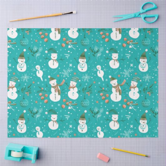 雪だるまズベリースノーフレークスグリーンクリスマス 薄葉紙 (クラフト)