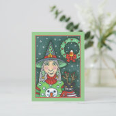 雪だるまセーターの魔女、黒猫クリスマスハロウィーン シーズンポストカード (スタンド正面)