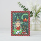 雪だるまセーターの魔女、黒猫クリスマスハロウィーン シーズンポストカード (スタンド正面)