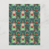 雪だるまセーターの魔女、黒猫クリスマスハロウィーン シーズンポストカード (正面)