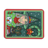 雪だるまセーターの魔女、黒猫クリスマスハロウィーン マグネット (横)