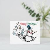 雪だるまチェイス 幸せなホリデー ポストカード (スタンド正面)